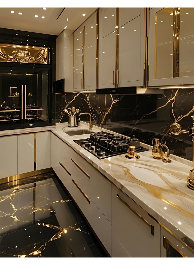 ALMiHomi Gold Vein Marble Contact Paper Peel and Stick Wallpaper 40×500cm – Self Adhesive Thick Marble Vinyl Roll, Waterproof & Oil-Proof Wall Paper for Kitchen Countertop, Table, Cabinet & Wall Decor - Image 5